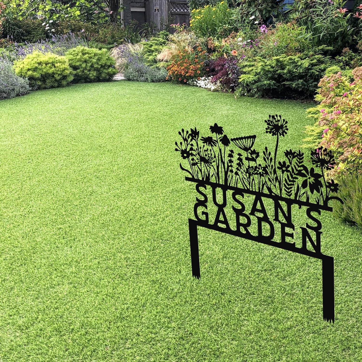 Custom Flowers Metal Garden Decor, Sign for Flower Beds, Personalized Flowers Garden Sign with