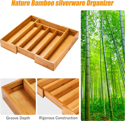 Bellsal Silverware Organizer Kitchen Drawer Organizer Expandable Bamboo Utensil Holder Cutlery Tray