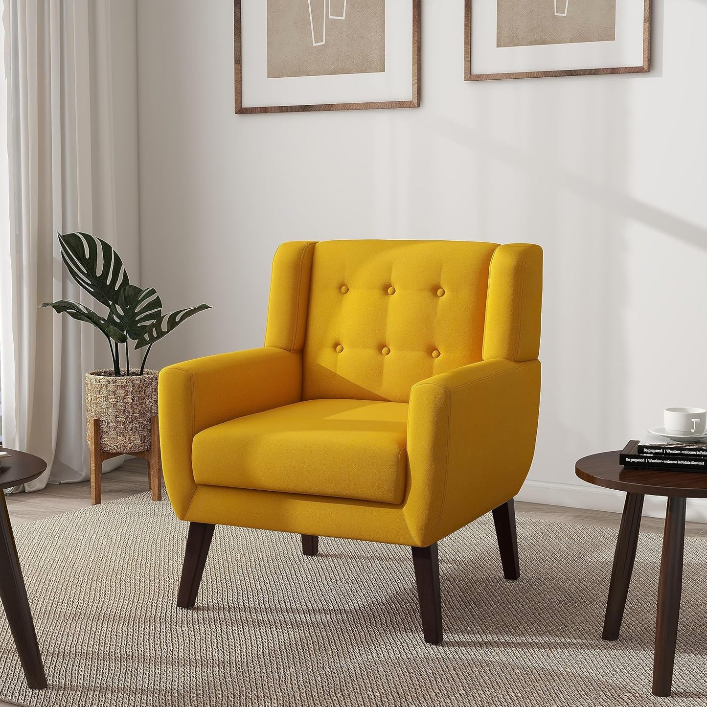 UIXE Accent Chair, Modern Upholstered Armchair in Fabric for Living Room, Comfy Club Arm Chairs