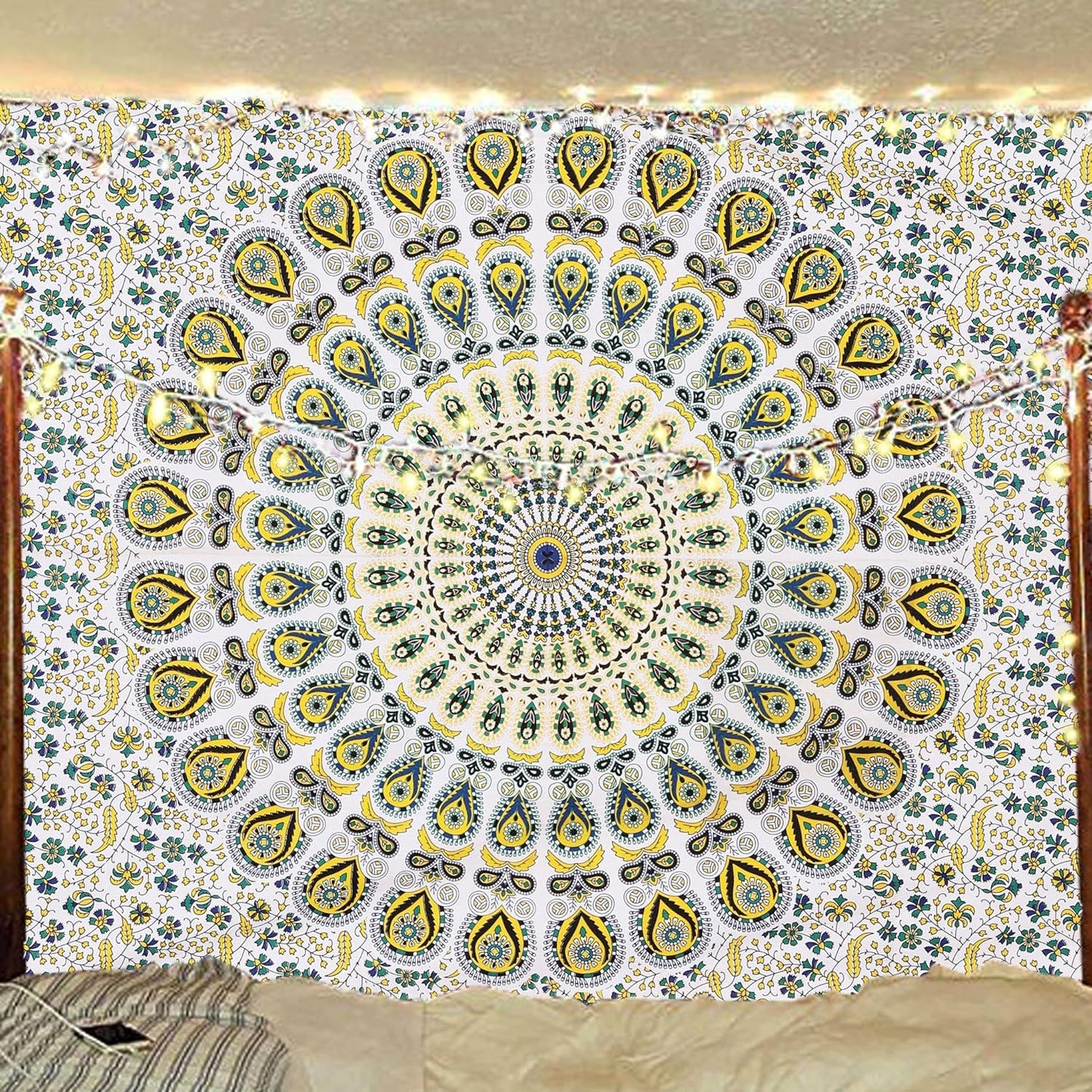 Bless International Handmade Indian hippie Bohemian Psychedelic Peacock Mandala Wall hanging