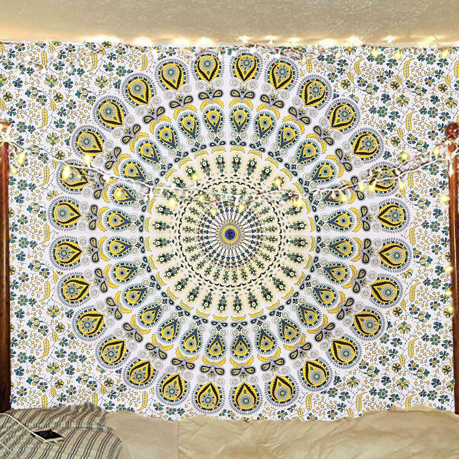 Bless International Handmade Indian hippie Bohemian Psychedelic Peacock Mandala Wall hanging