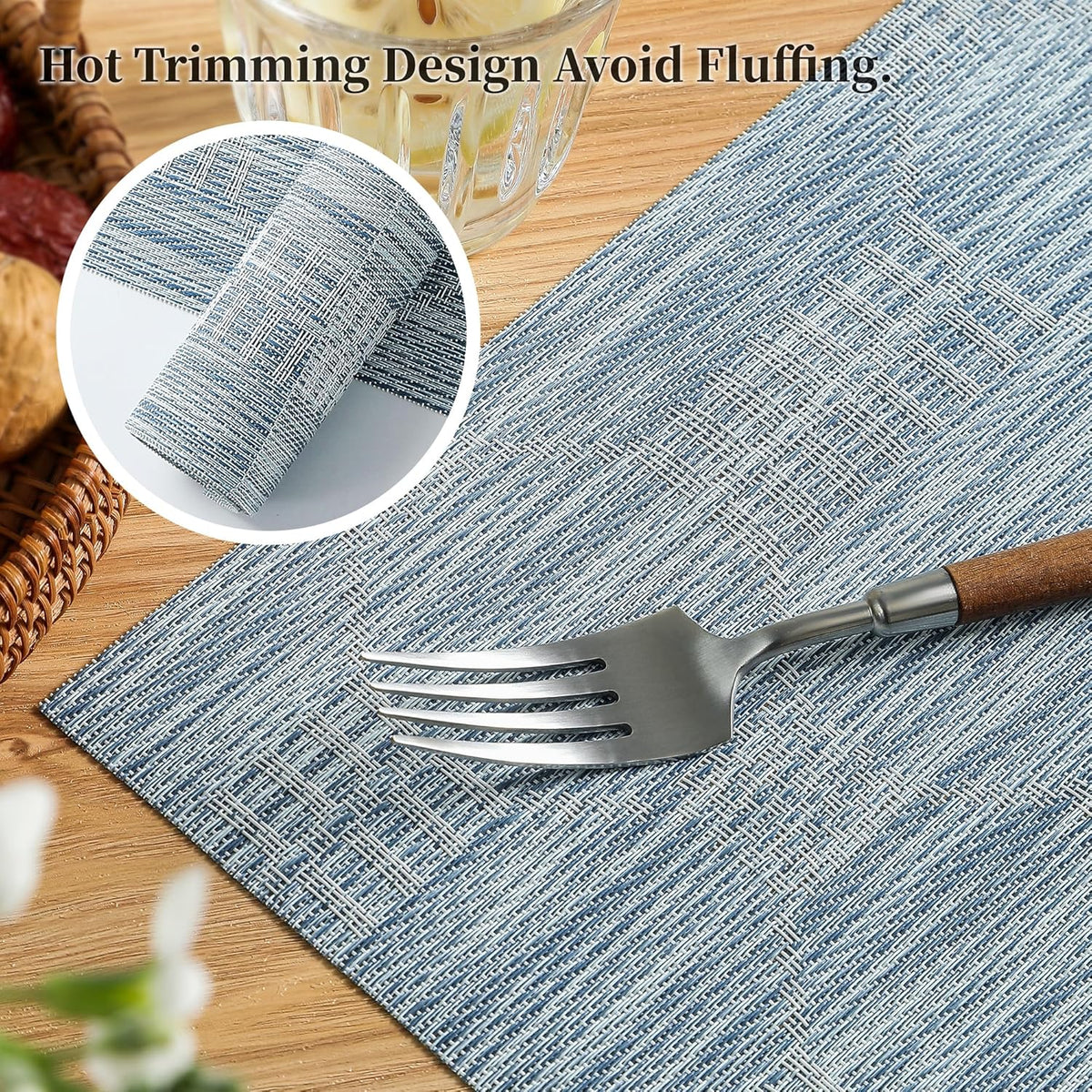 Leetaltree Jacquard Blue Placemats Set of 12 - Heat Resistant Non-Slip Place mats for Dining Table