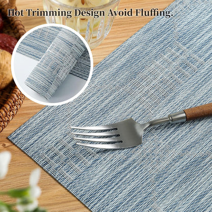 Leetaltree Jacquard Blue Placemats Set of 12 - Heat Resistant Non-Slip Place mats for Dining Table