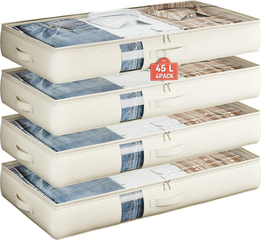 Soft-Sided Foldable Under bed Storage Bags with Window,No Rigid Frame Closet Organizers,Storage