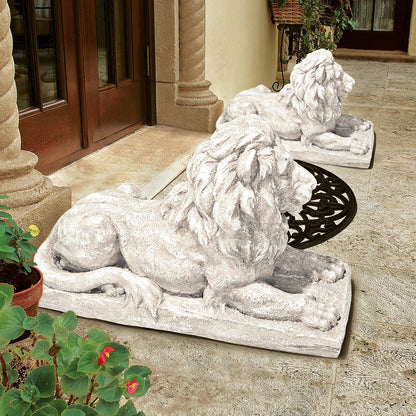 Design Toscano Lyndhurst Manor Lion Sentinel Outdoor Garden Statue, 27 Inch, Resin, Antique Stone