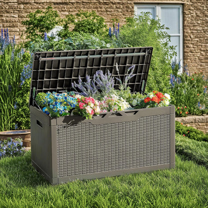 Devoko 97 Gallon Deck Box, Waterproof Resin Outdoor Storage Box for Outside and Patio, Large