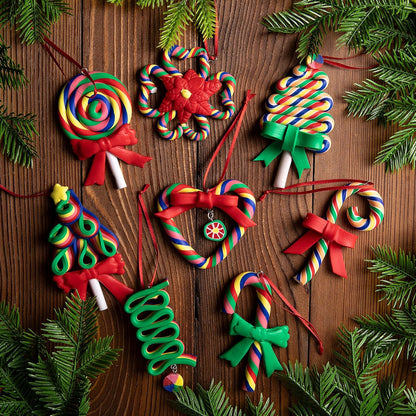 codree 8 Pcs Christmas Lollipop Ornaments- Rainbow Candy Cane Hanging Ornaments for Christmas Tree