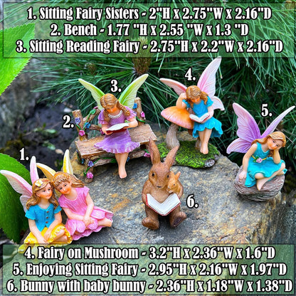 Mood Lab Fairy Garden - Miniature Reading Fairies Figurines Set - Statues & Accessories Decor Kit