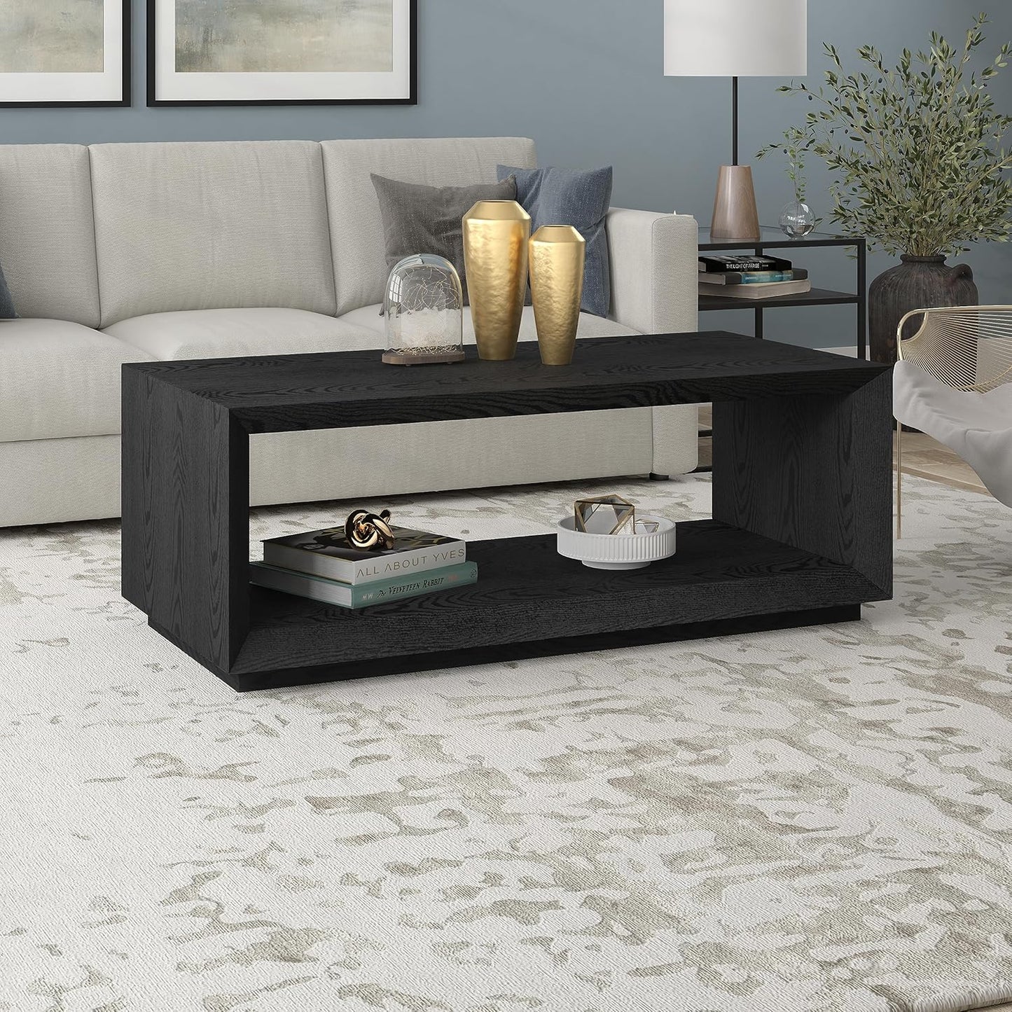 Henn&Hart 48" Rectangular Coffee Table with Open Storage Shelf for Living Room, Family Room, or