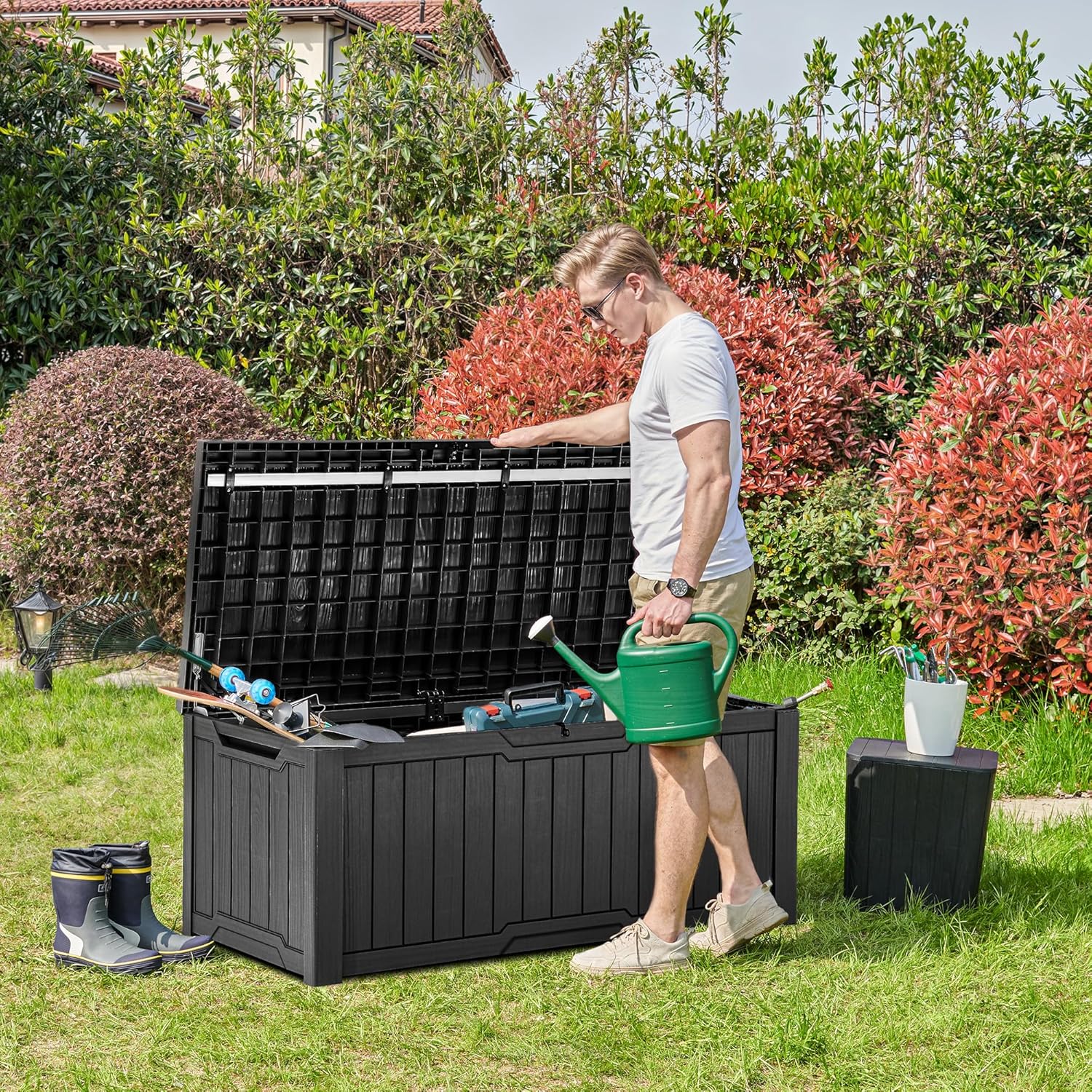YITAHOME 120 Gallon Large Deck Box, Resin Outdoor Storage Box for Outdoor Pillows, Garden Tools and