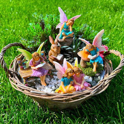 Mood Lab Fairy Garden - Miniature Reading Fairies Figurines Set - Statues & Accessories Decor Kit