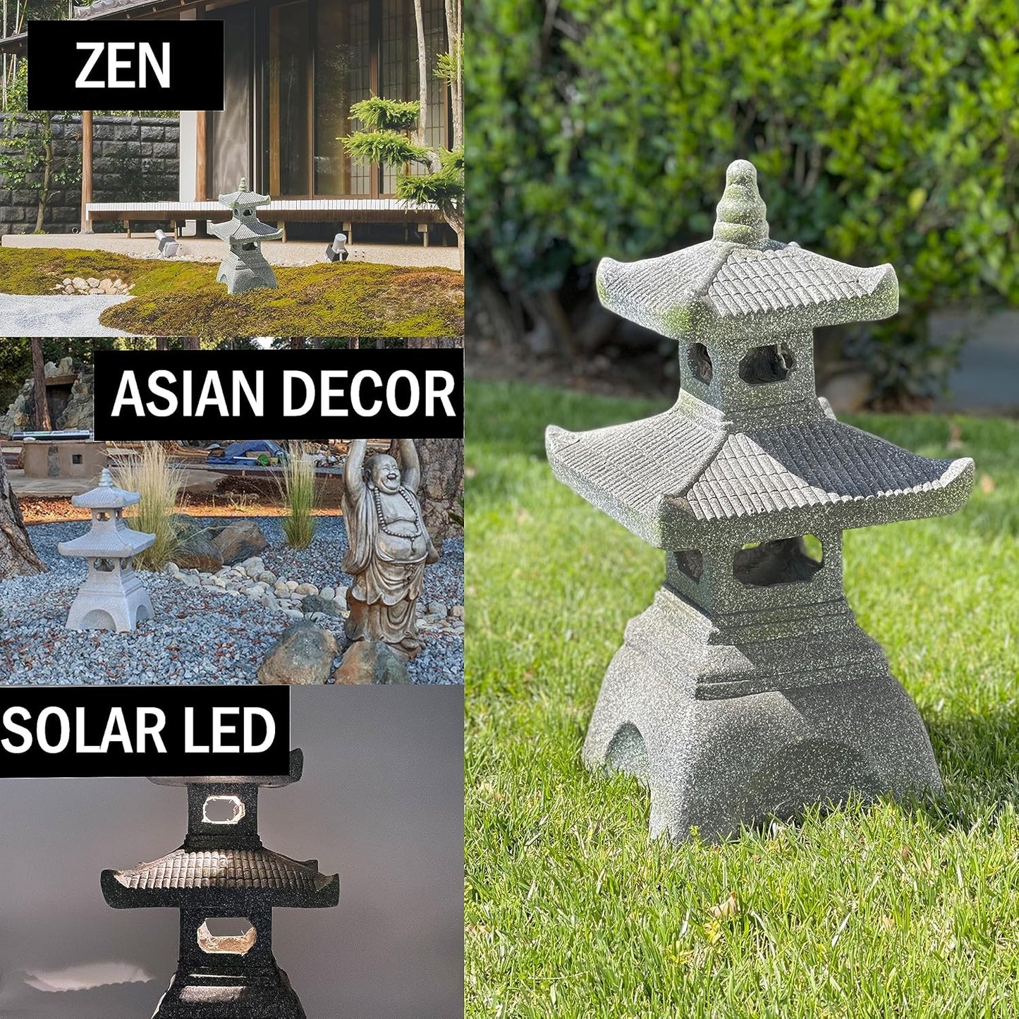 Galt International 2 Tier Pagoda Garden Statue LED Solar Powered Light 26" Tall Outdoor Zen Garden