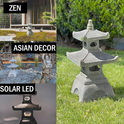 Galt International 2 Tier Pagoda Garden Statue LED Solar Powered Light 26" Tall Outdoor Zen Garden
