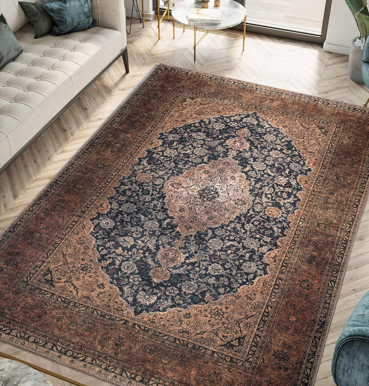 Keen Home Design 5x7 Rug - Machine Washable Area Rug with Non-Slip Backing, Ideal for Living Room