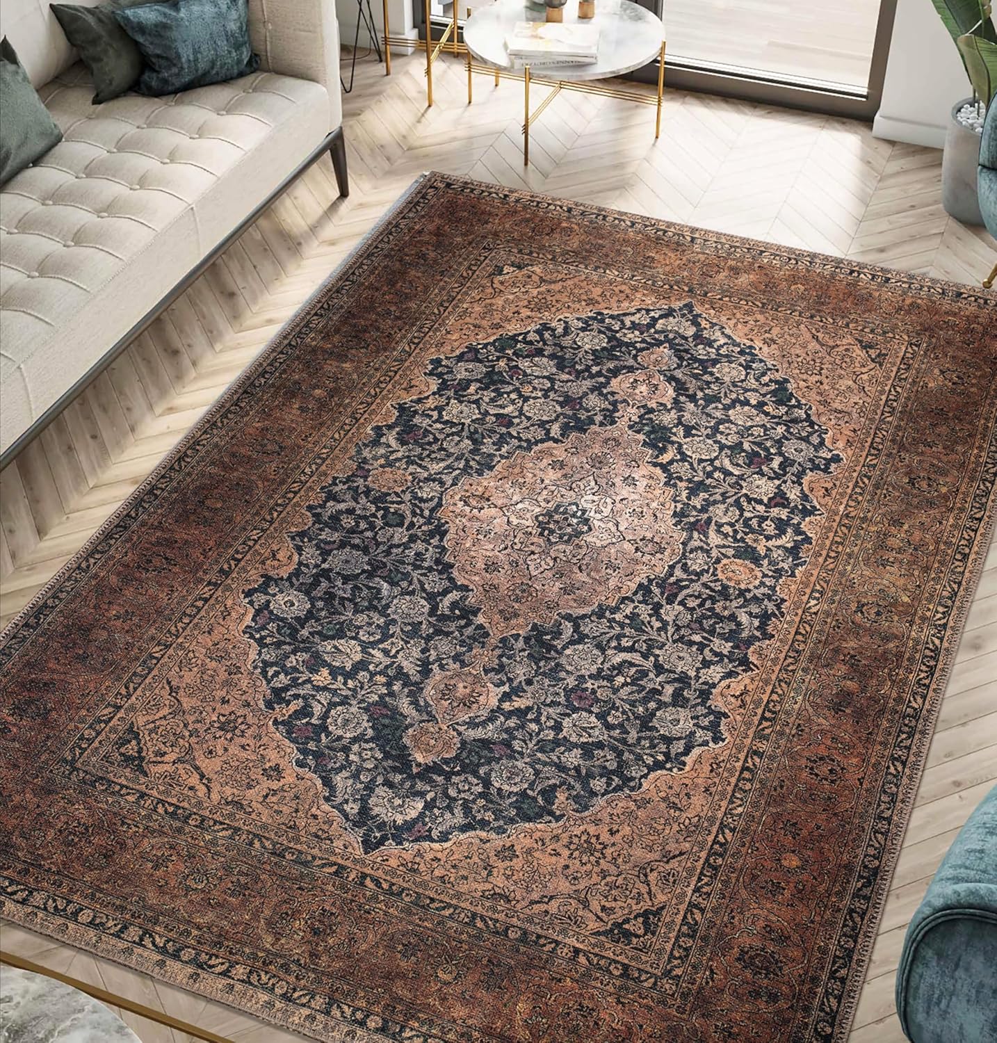 Keen Home Design 4x6 Rug - Machine Washable Area Rug with Non-Slip Backing, Ideal for Living Room