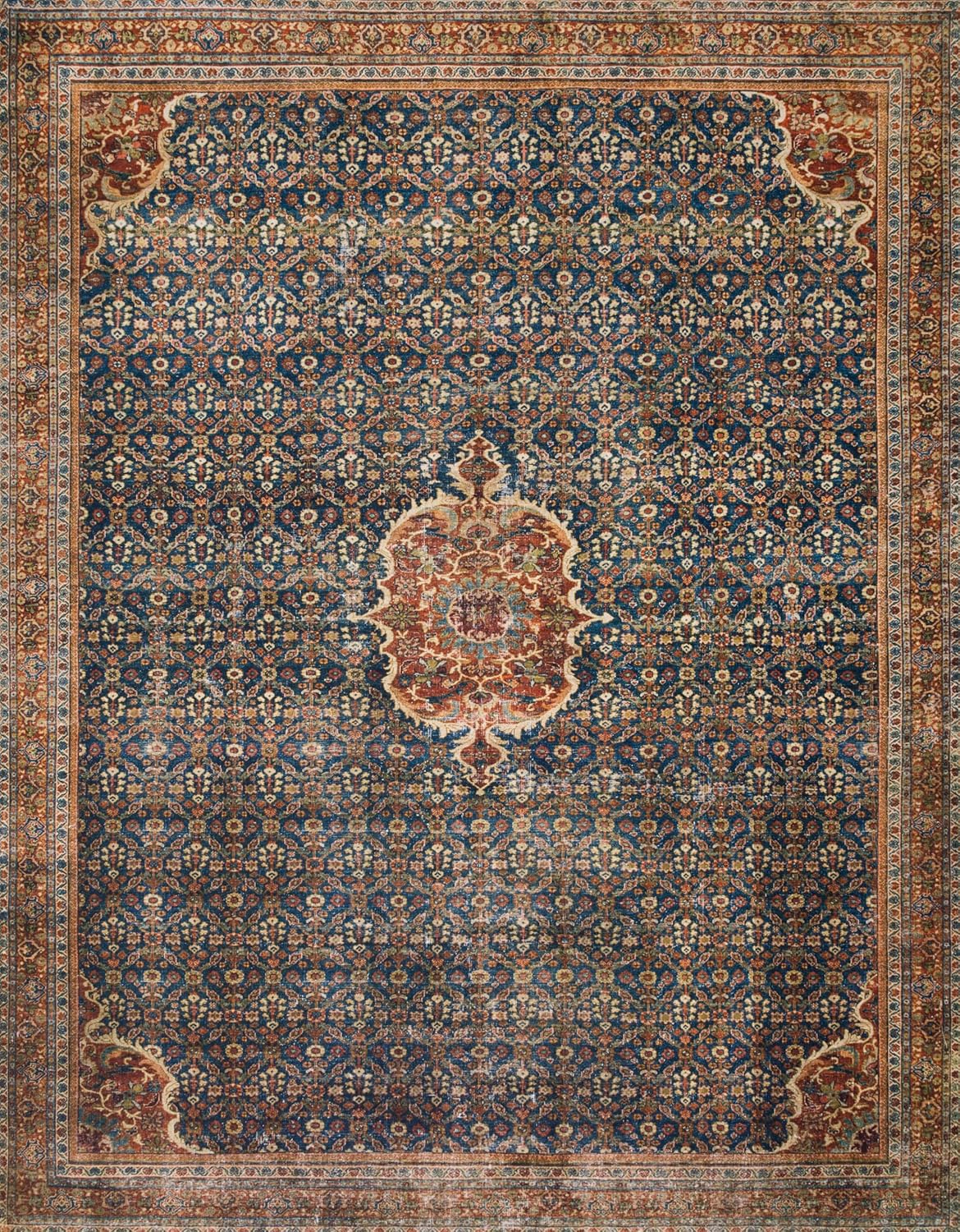 Loloi Layla Collection LAY-09 Cobalt Blue/Spice 9'-0" x 12'-0" .13" Thick Area Rug, Soft, Durable