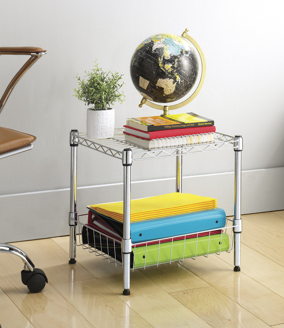 Whitmor 2-Wire Shelving Unit, Metal Storage Shelves, Stacking Shelf with Basket, Easy Assembly Home
