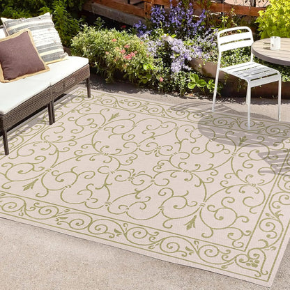 JONATHAN Y Vintage Filigree Indoor Outdoor Area Rug 3X5 Cream/Green, Charleston Textured Weave for
