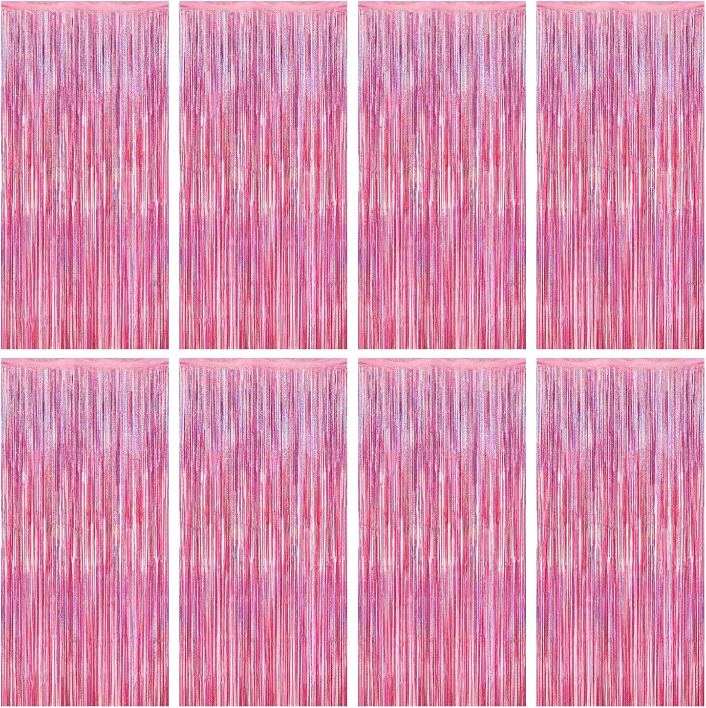 8 Pack Pink Backdrop, 3.28 FT x 7.05 FT Fringe Curtains, Metallic Glitter Pink Fringe Party