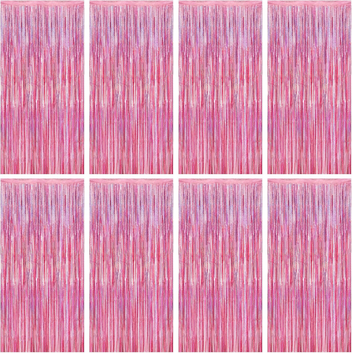 8 Pack Pink Backdrop, 3.28 FT x 7.05 FT Fringe Curtains, Metallic Glitter Pink Fringe Party