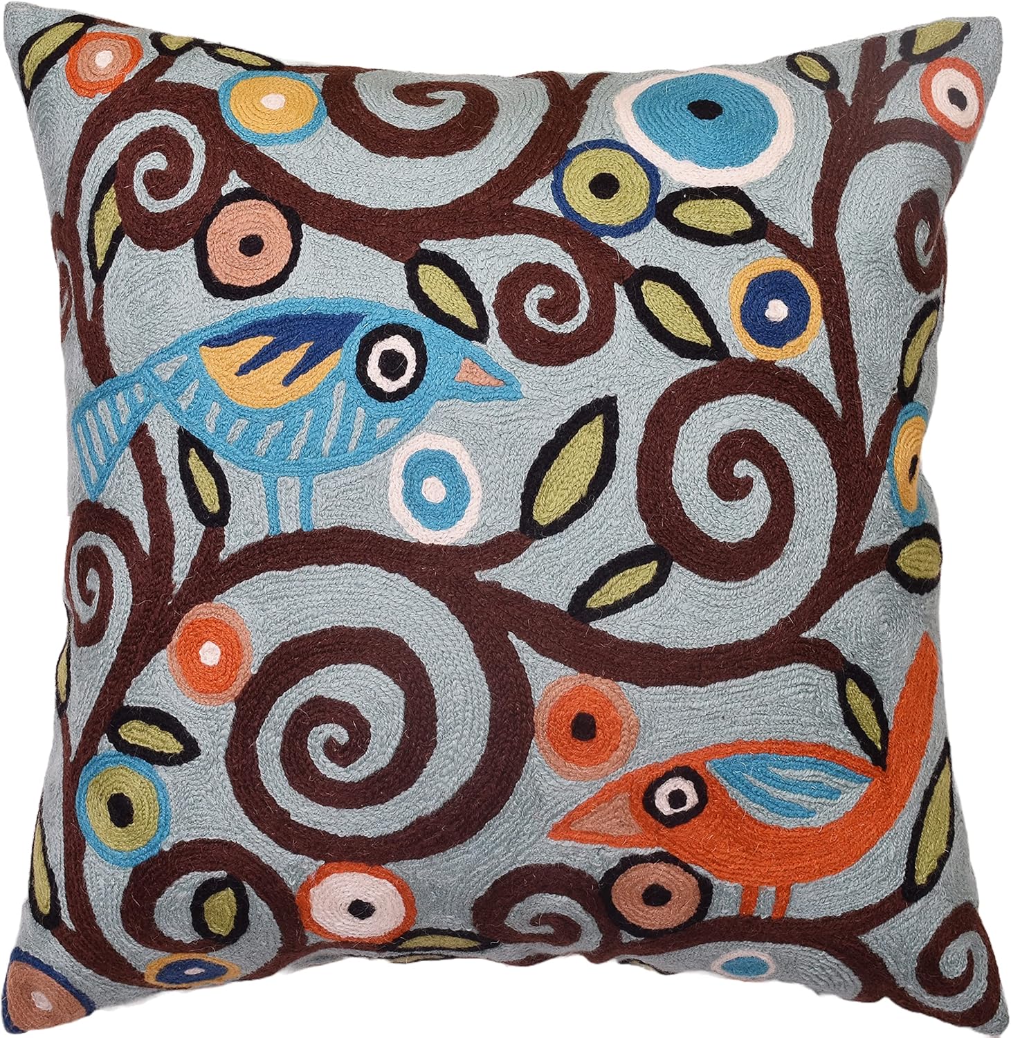 Tree of Life Birds Pillow Cover Teal Blue Floral Pillowcase Botanical Floral Outdoor Suzani