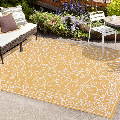 JONATHAN Y Vintage Filigree Indoor Outdoor Area Rug 5X8 Yellow/Cream, Charleston Textured Weave for