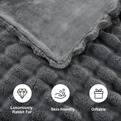 DREAMNINE Oversized Soft Thick Fuzzy Faux Rabbit Fur Throw Blanket Twin Size 60" x 71", Double