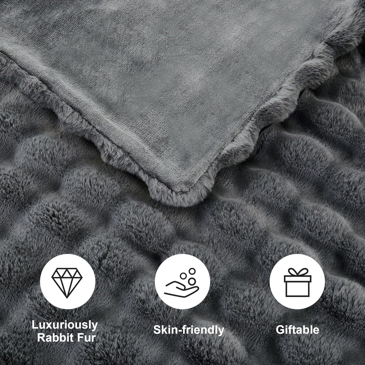 DREAMNINE Large Soft Thick Fuzzy Bubble Faux Rabbit Fur Bed Blanket Full Size 70" x 80",Reversible