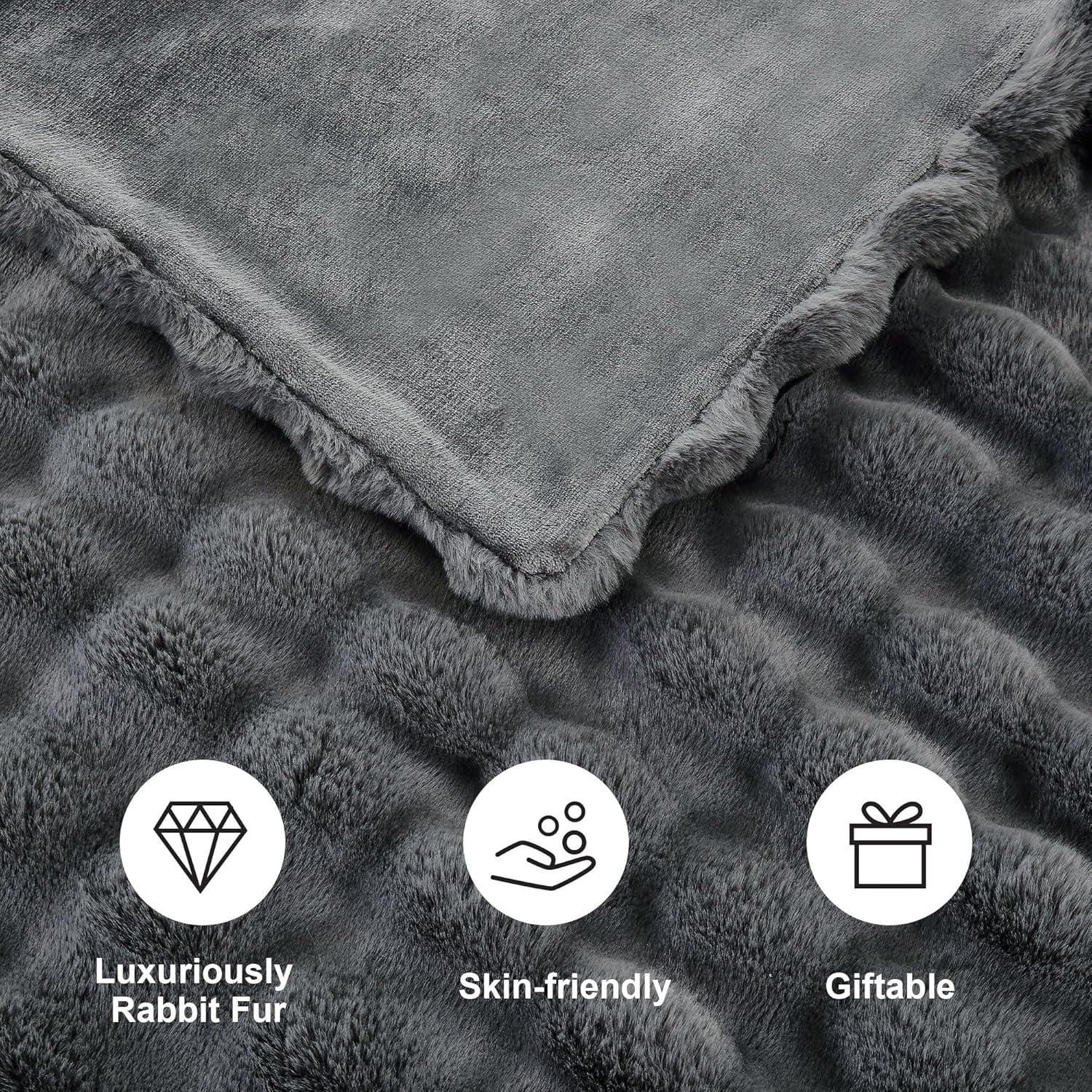 DREAMNINE Large Soft Thick Fuzzy Bubble Faux Rabbit Fur Bed Blanket Full Size 70" x 80",Reversible