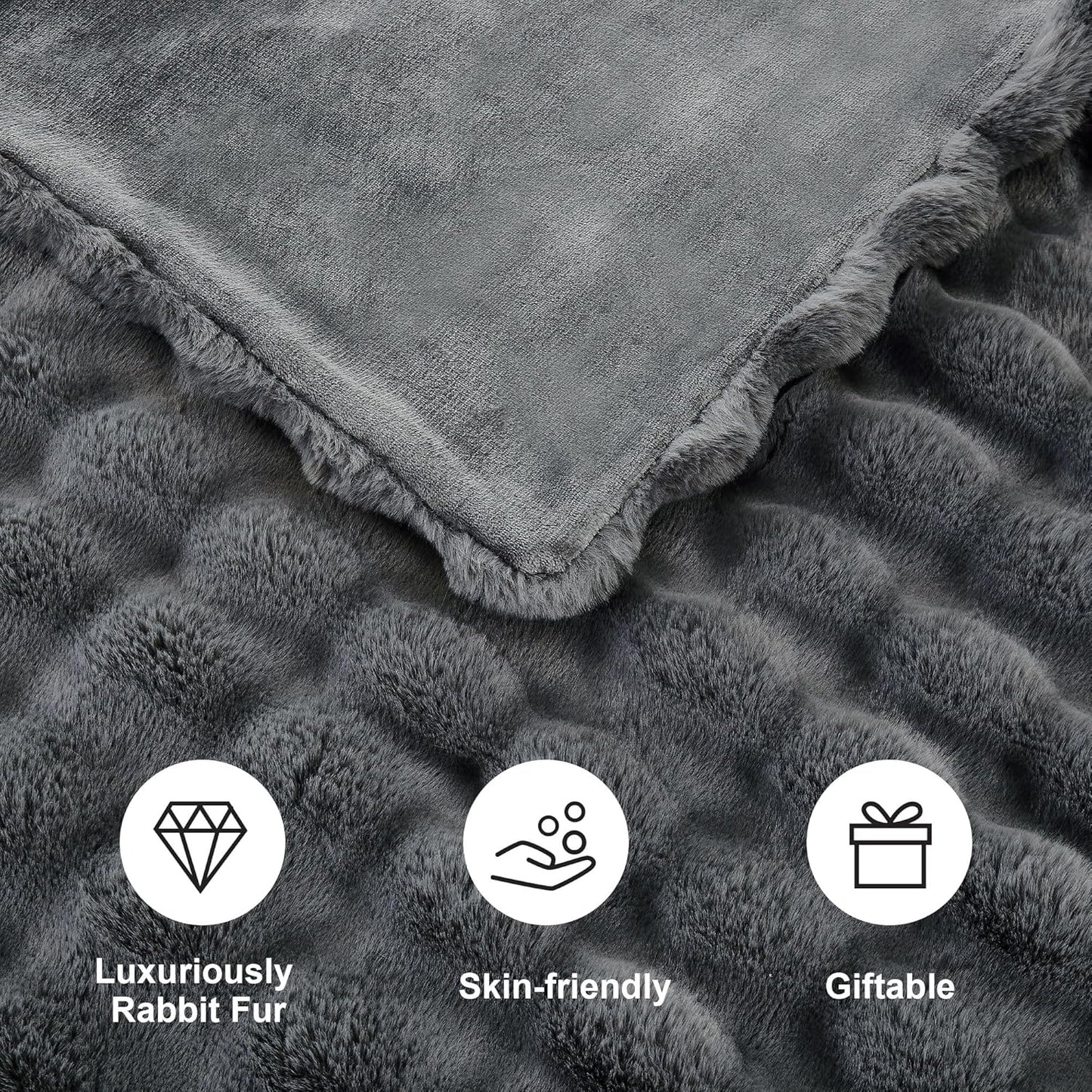 DREAMNINE Large Soft Thick Fuzzy Bubble Faux Rabbit Fur Bed Blanket Queen Size 80" x 90",Reversible
