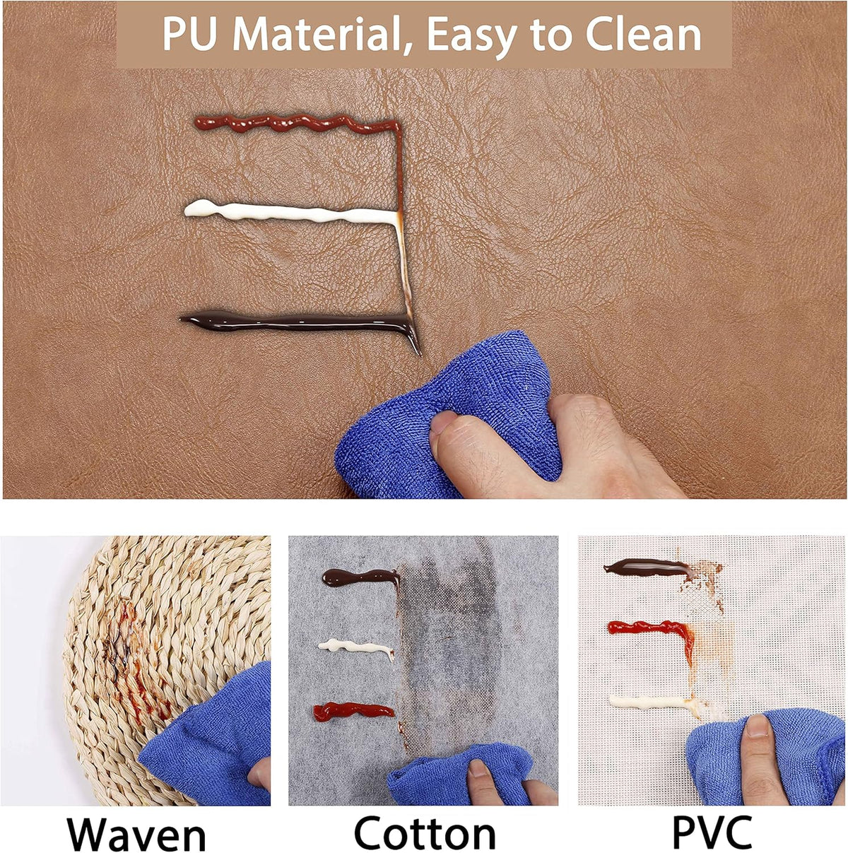 Set of 6 Faux Leather Placemats, PU Table Mats, Waterproof, Stain Resistant, Heat Resistant