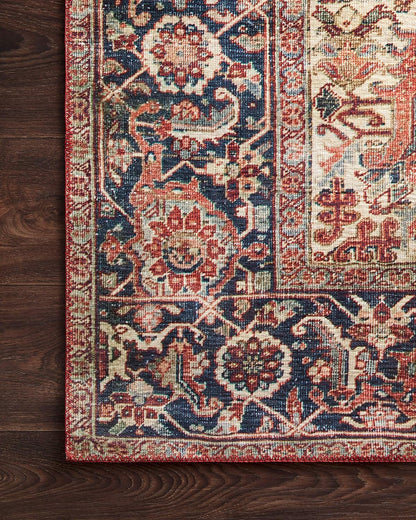 Loloi Layla Collection LAY-08 Red/Navy 5'-0" x 7'-6" .13" Thick Area Rug, Soft, Durable, Vintage