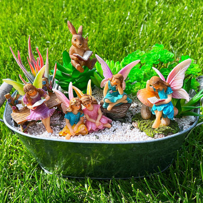 Mood Lab Fairy Garden - Miniature Reading Fairies Figurines Set - Statues & Accessories Decor Kit