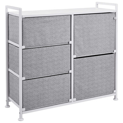 Amazon Basics Bedroom Closet Organizer with 5-Fabric Storage Drawers for Clothes Storage, White