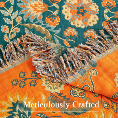 Boho Throw Blanket Full Size, Extra Large Soft Cozy Cotton Muslin Quilt Blanket for Bed Decor