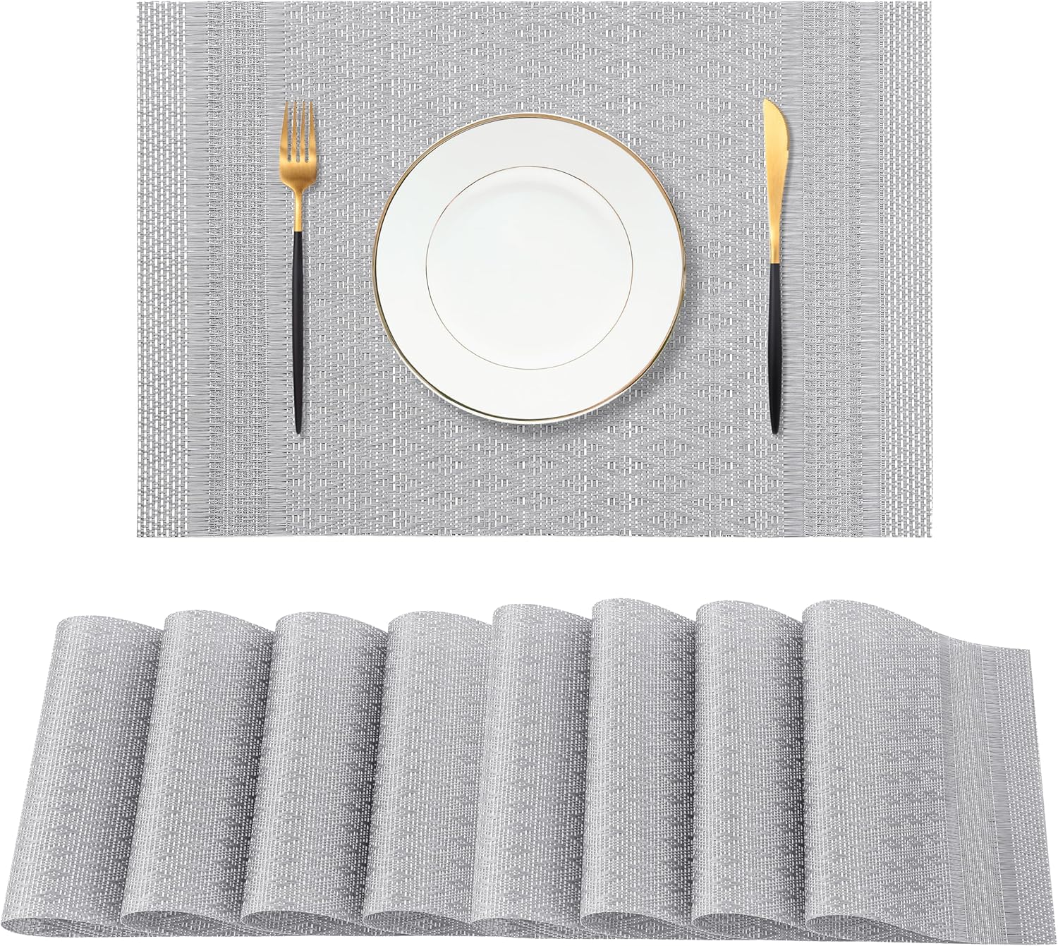 Leetaltree Lunar Grey Placemats Set of 8 - Heat Resistant Non-Slip Place mats for Dining Table