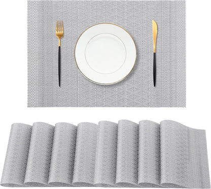 Leetaltree Lunar Grey Placemats Set of 8 - Heat Resistant Non-Slip Place mats for Dining Table