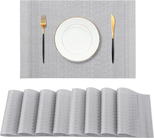 Leetaltree Lunar Grey Placemats Set of 8 - Heat Resistant Non-Slip Place mats for Dining Table