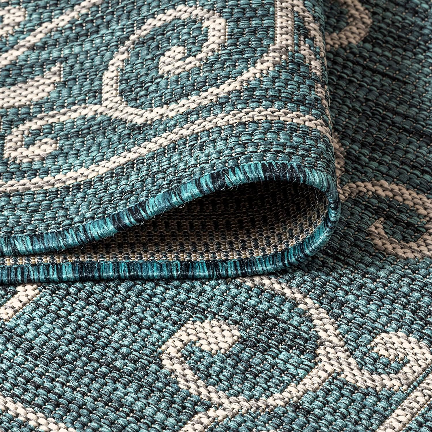 JONATHAN Y Vintage Filigree Indoor Outdoor Runner Rug 2X8 Teal/Gray, Charleston Textured Weave for