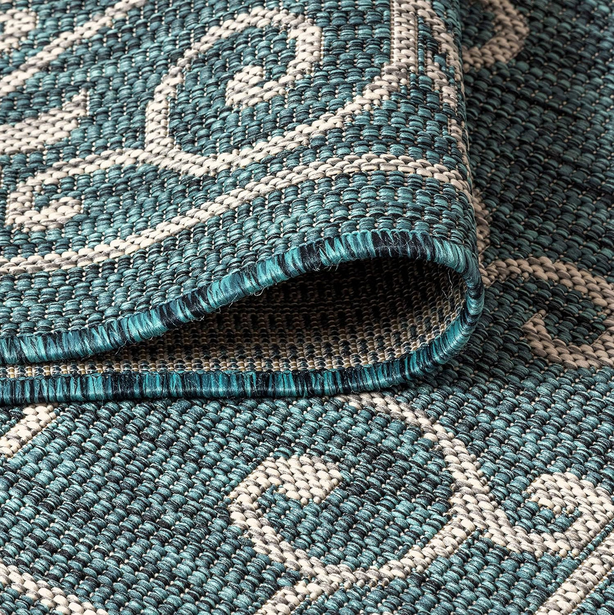 JONATHAN Y Vintage Filigree Indoor Outdoor Area Rug 4X6 Teal/Gray, Charleston Textured Weave for