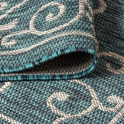 JONATHAN Y Vintage Filigree Indoor Outdoor Area Rug 4X6 Teal/Gray, Charleston Textured Weave for