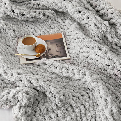 L'AGRATY Chunky Knit Blanket Throw: 72''x84'' Chenille Chunky Knitted Throw Blanket for Bed Couch