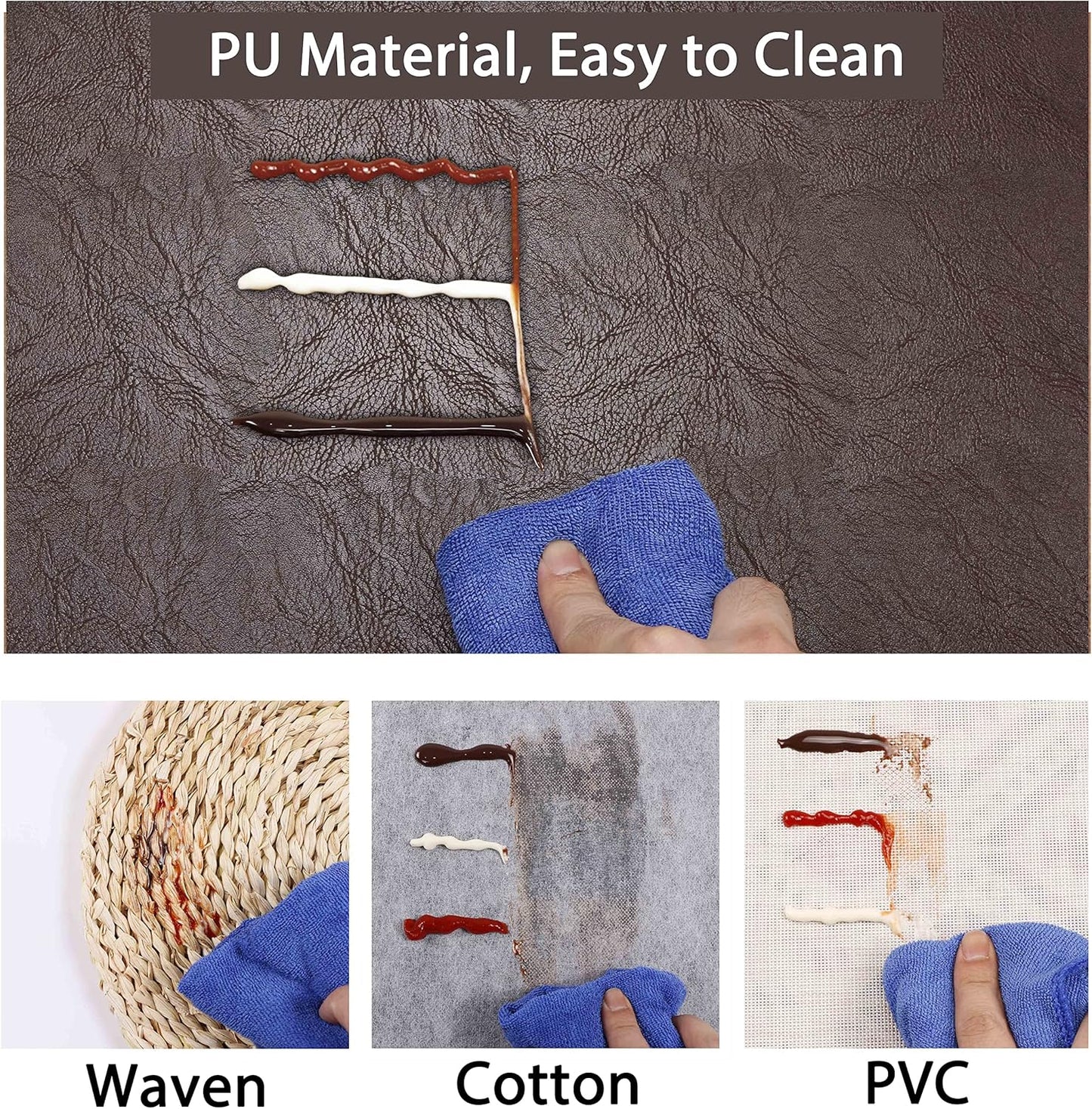 Set of 6 Faux Leather Placemats, PU Table Mats, Waterproof, Stain Resistant, Heat Resistant