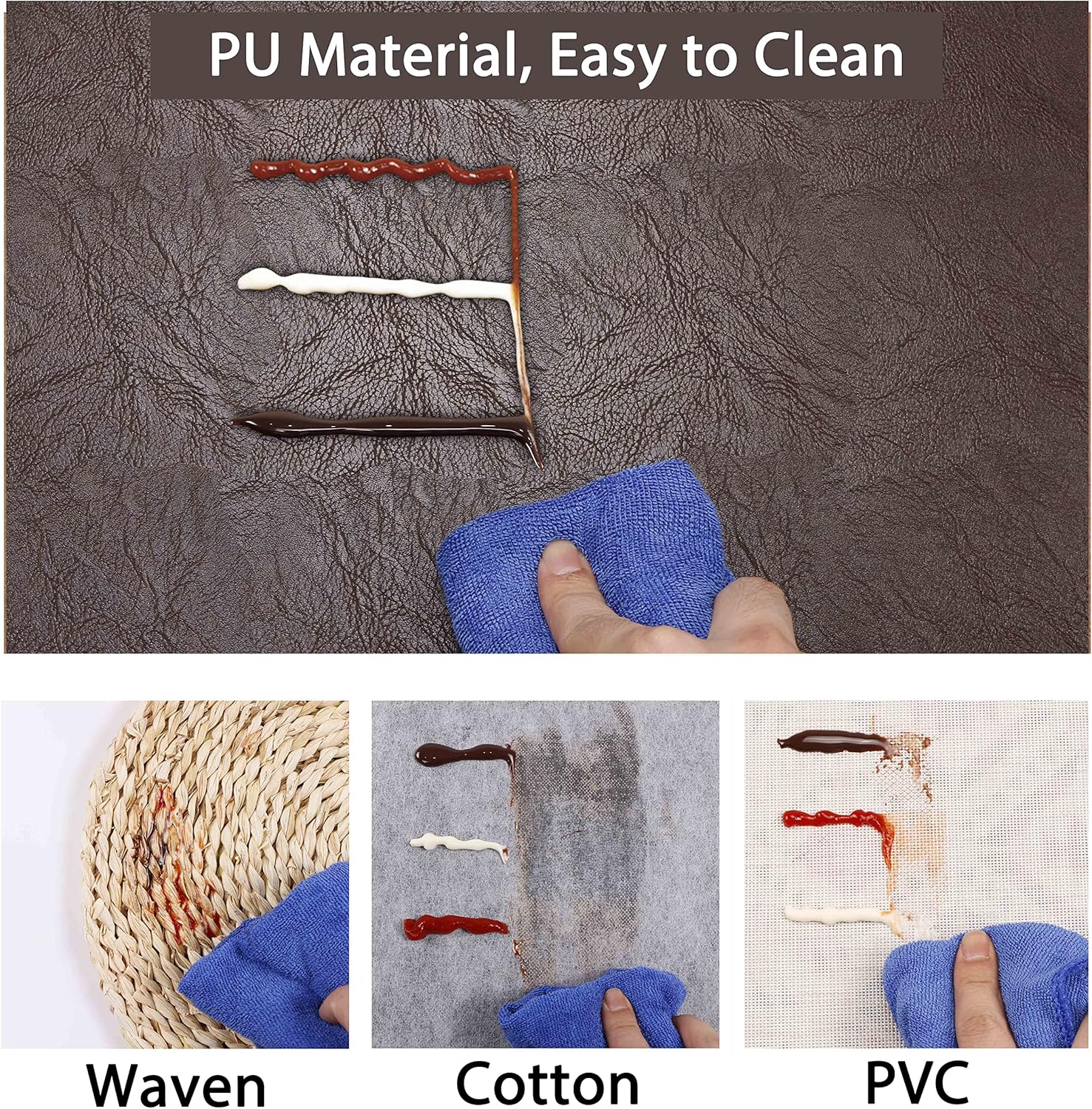 Set of 6 Faux Leather Placemats, PU Table Mats, Waterproof, Stain Resistant, Heat Resistant