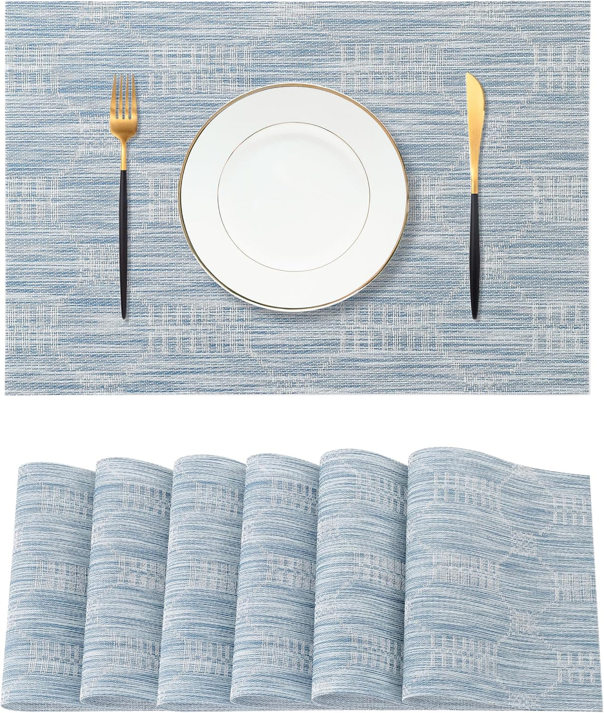 Leetaltree Alice Blue Placemats Set of 6 - Heat Resistant Non-Slip Place mats for Dining Table