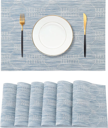 Leetaltree Alice Blue Placemats Set of 6 - Heat Resistant Non-Slip Place mats for Dining Table