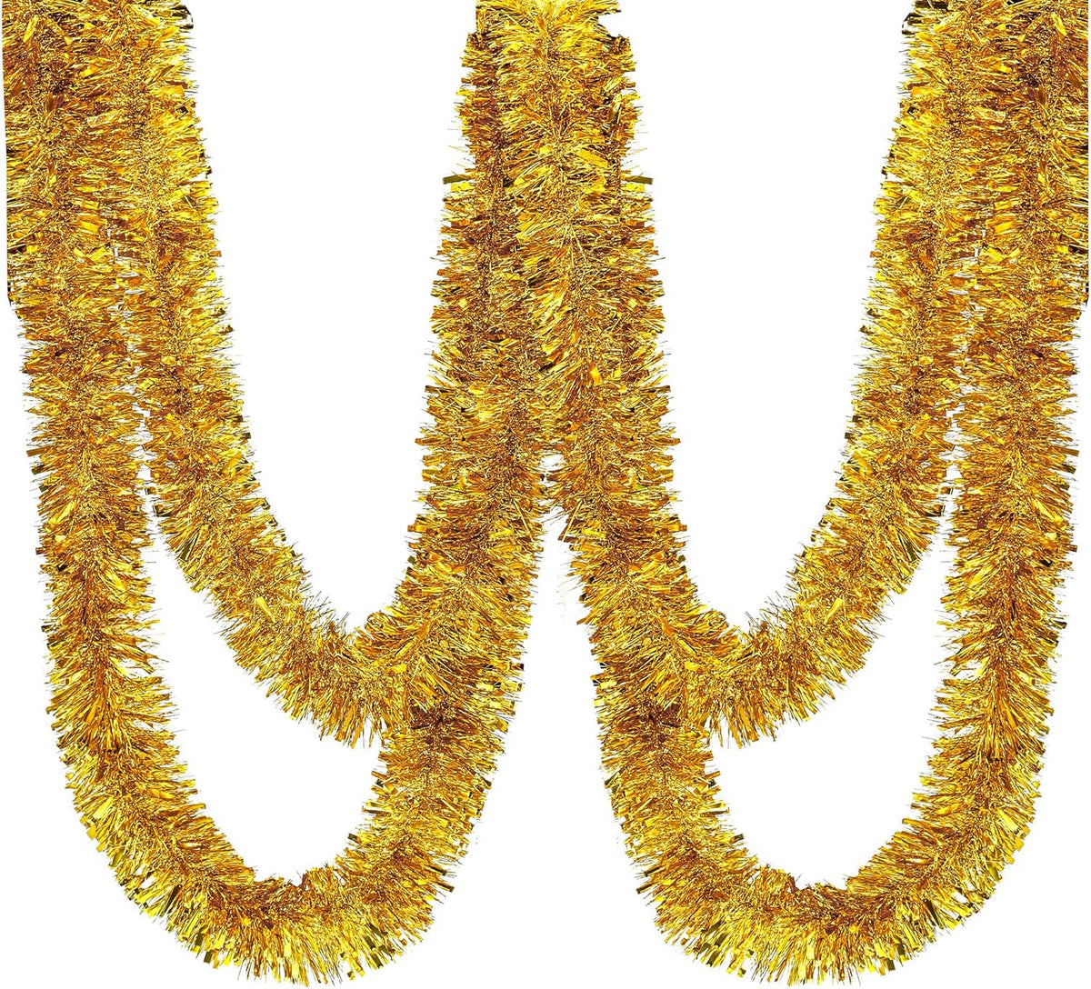 25 ft Long Roll Gold Tinsel Twist Garland, Shiny Metallic Foil Decorations for Parade Floats