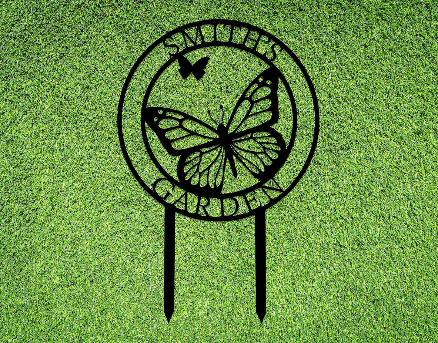 Custom Butterfly Metal Garden Sign with Stakes, Metal Yard Art, Personalized Butterfly Home Garden