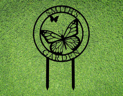 Custom Butterfly Metal Garden Sign with Stakes, Metal Yard Art, Personalized Butterfly Home Garden