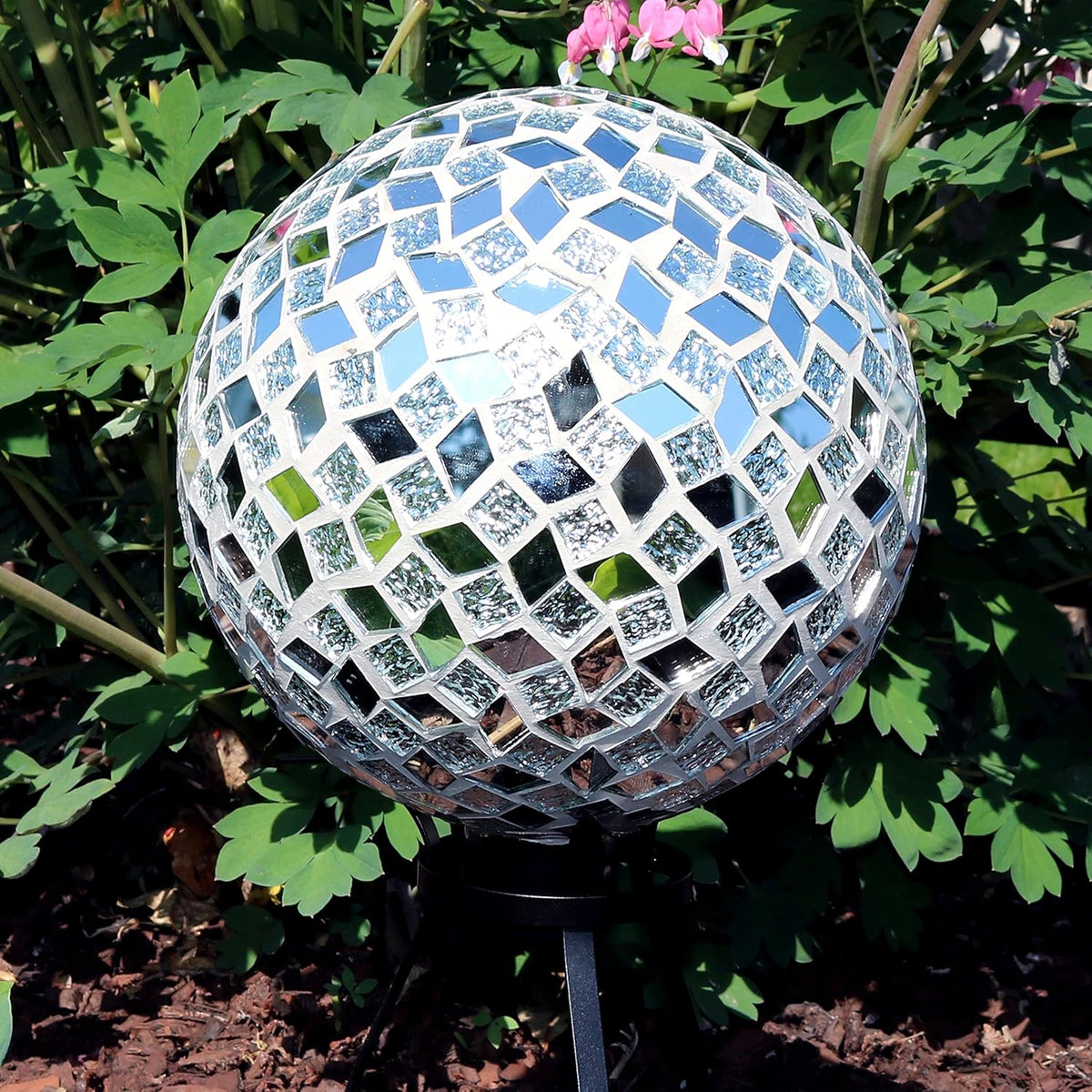Sunnydaze 10-inch Gazing Ball for Garden - Crackled Glass Mosaic Gazing Globe for Outside